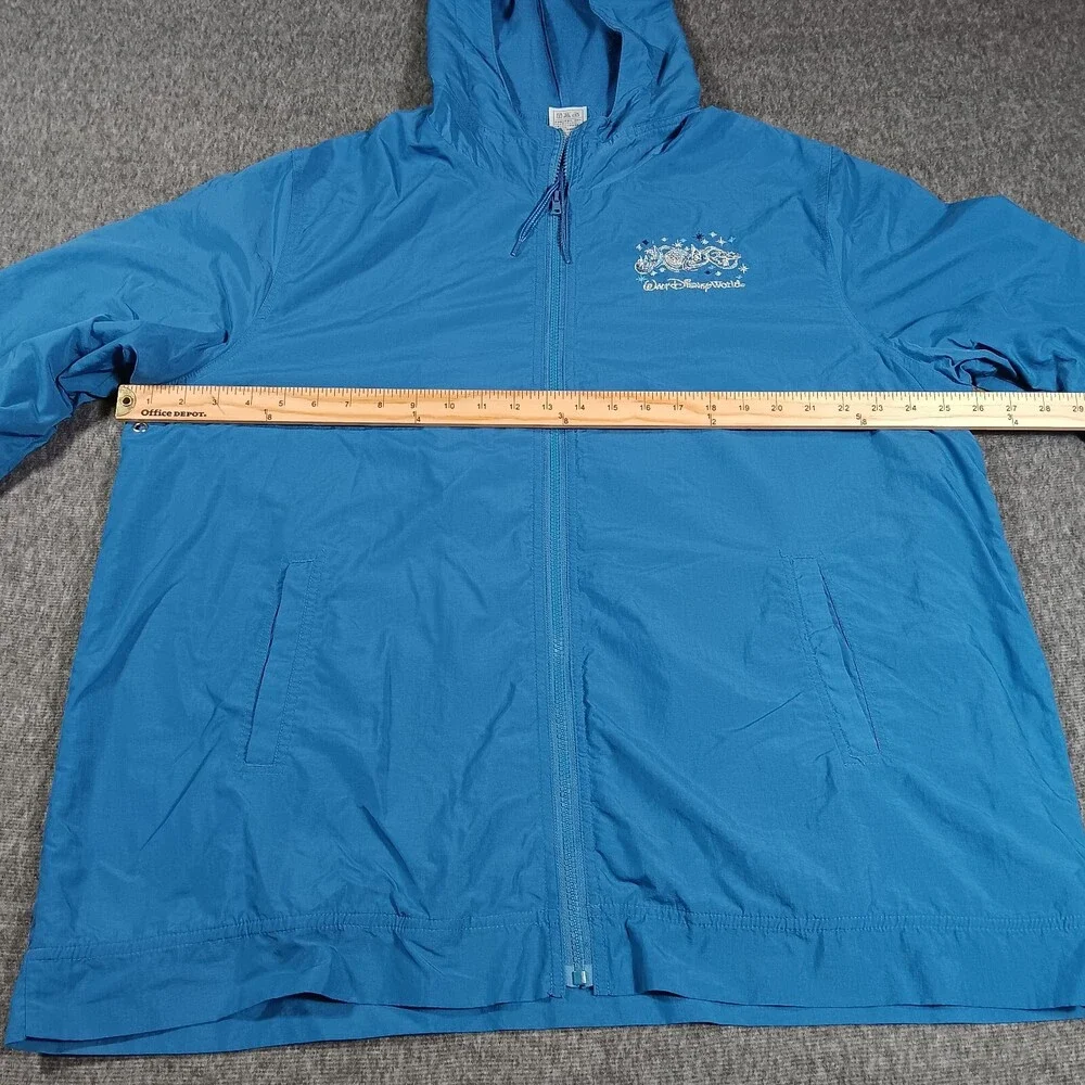 Disney Jacket Mens 1X Blue Embroidery Zip Up Waterproof Hooded Vintage